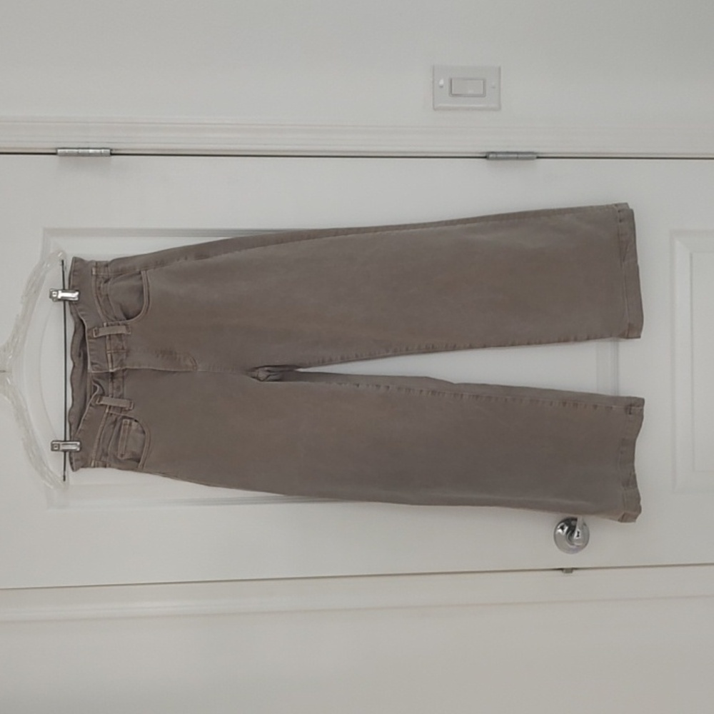 Paige High Rise Wide Leg Moss Taupe Brown Jeans Stretch Sz 26 Inseam 27.75 CARLY - Picture 2 of 12